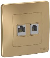 Розетка телефон+компьютер с рамкой Systeme Electric Blanca 2-м. RJ11+RJ45 5е титан картинка